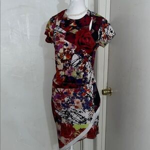 BONGO Red and Blue Asymmetrical Ruched Cocktail Skirt and Top set